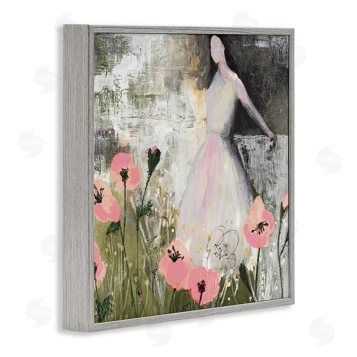 Ruth Fromstein Contemporary Meadow Woman Collage Gray Framed Glicee Wall Art Print