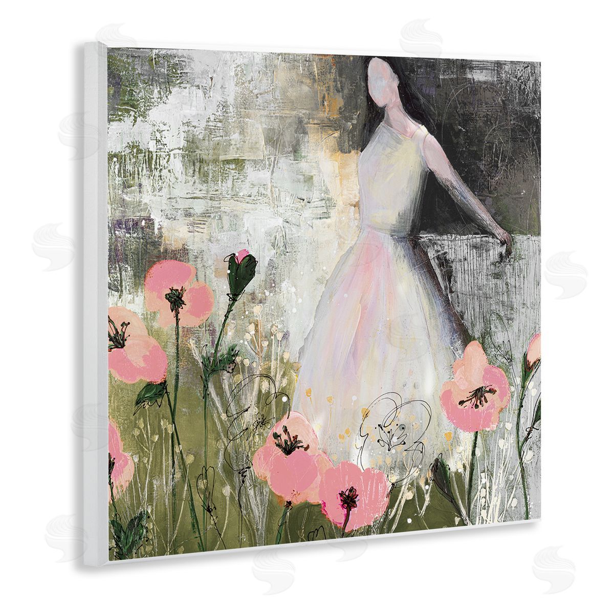 Ruth Fromstein Contemporary Meadow Woman Collage Wooden Wall Plaque Art Print