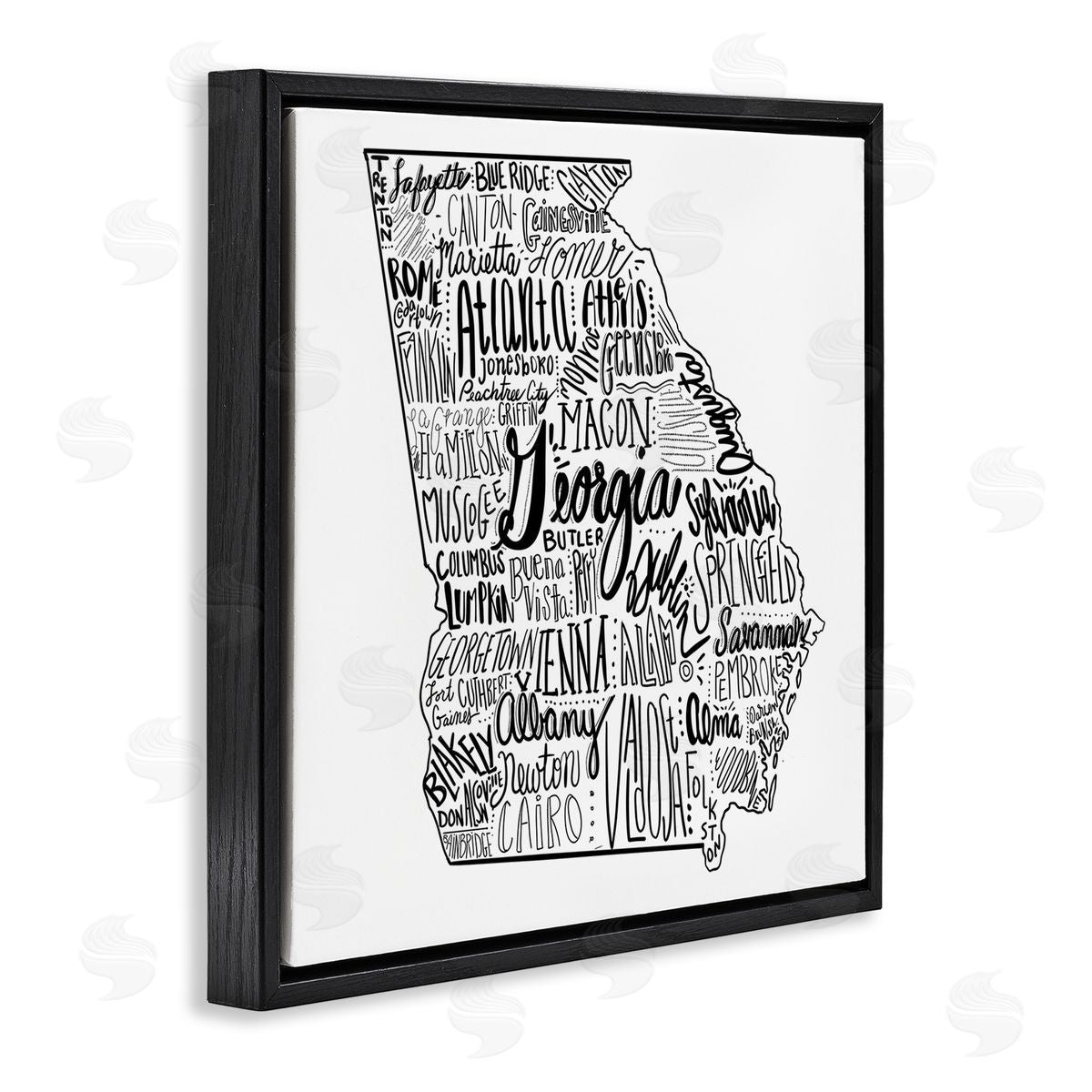 The Saturday Evening Post Georgia State Map Shape City Typography Black Floating Frame Canvas Wall Art Print