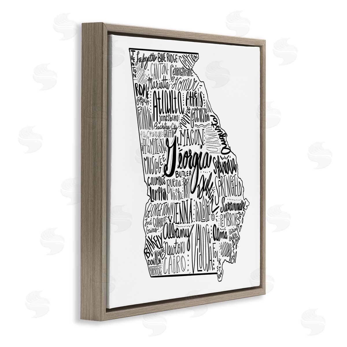 The Saturday Evening Post Georgia State Map Shape City Typography Brown Floating Frame Canvas Wall Art Print