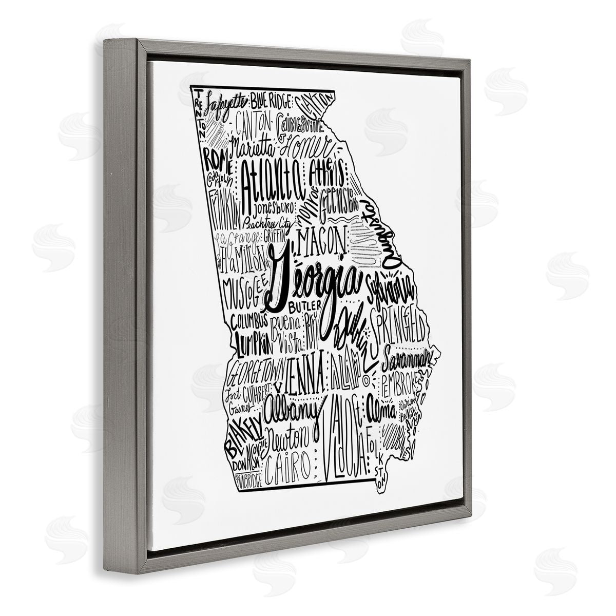 The Saturday Evening Post Georgia State Map Shape City Typography Gray Floating Frame Canvas Wall Art Print