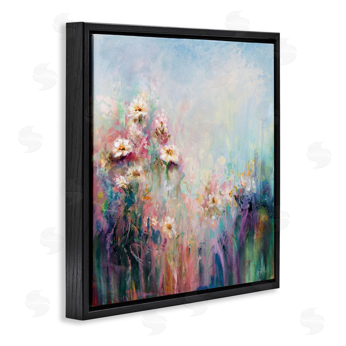 Karen Hale Abstract Flower Garden Blooming Hues Black Floating Frame Canvas Wall Art Print