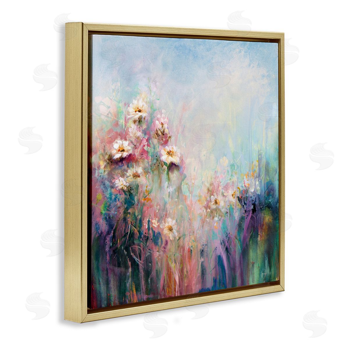 Karen Hale Abstract Flower Garden Blooming Hues Gold Floating Frame Canvas Wall Art Print
