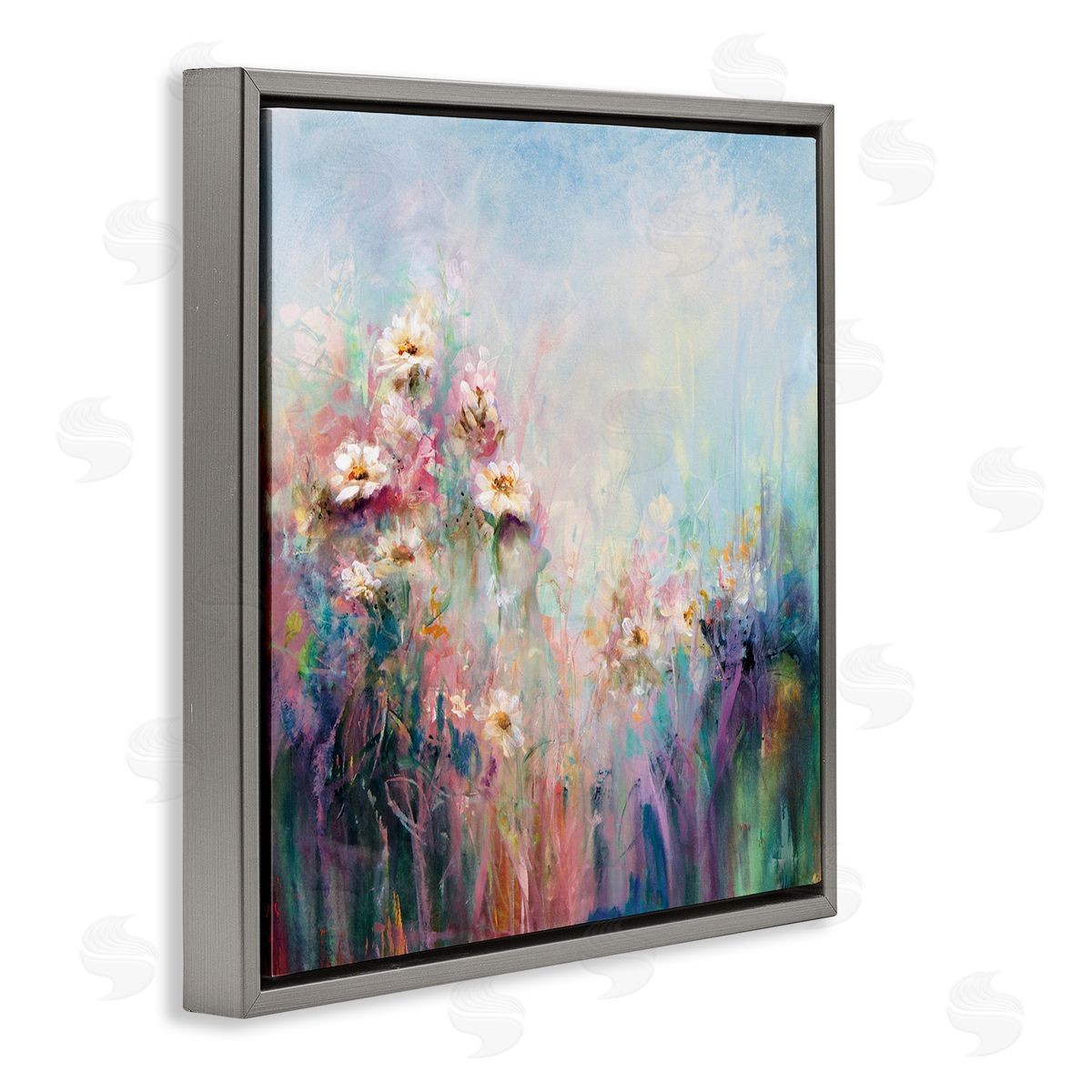 Karen Hale Abstract Flower Garden Blooming Hues Gray Floating Frame Canvas Wall Art Print