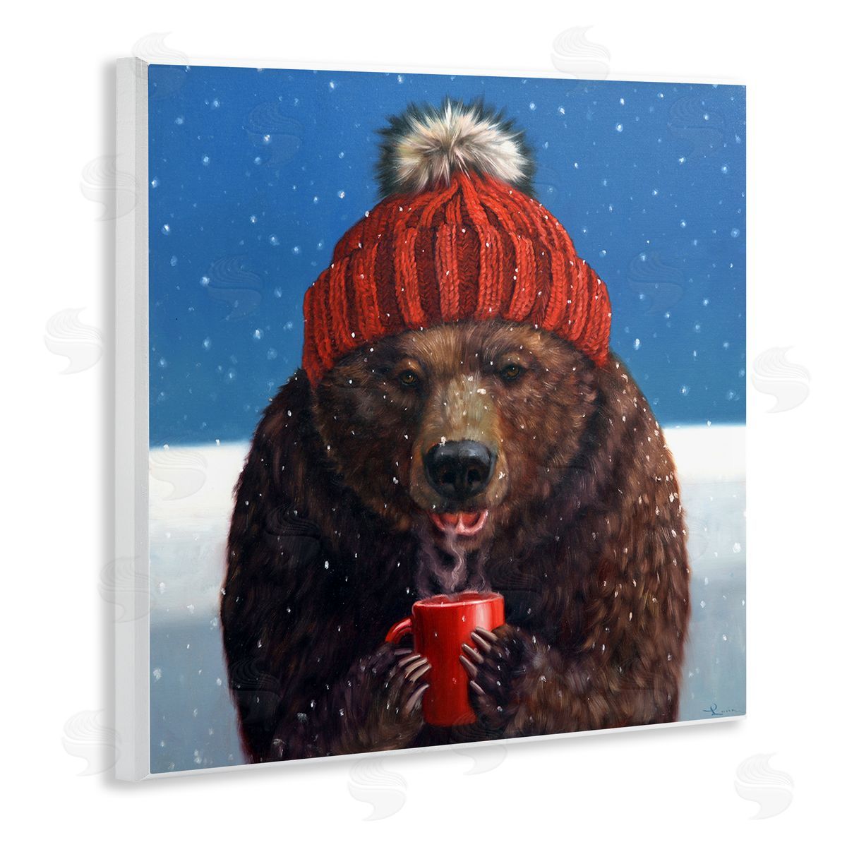 Lucia Heffernan Chilly Bear Hot Chocolate Snowfall Wooden Wall Plaque Art Print