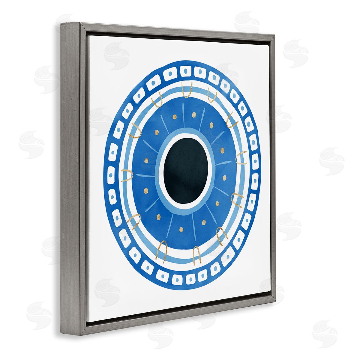 Ziwei Li Spiritual Mati Evil Eye Blocked Pattern Gray Floating Frame Canvas Wall Art Print