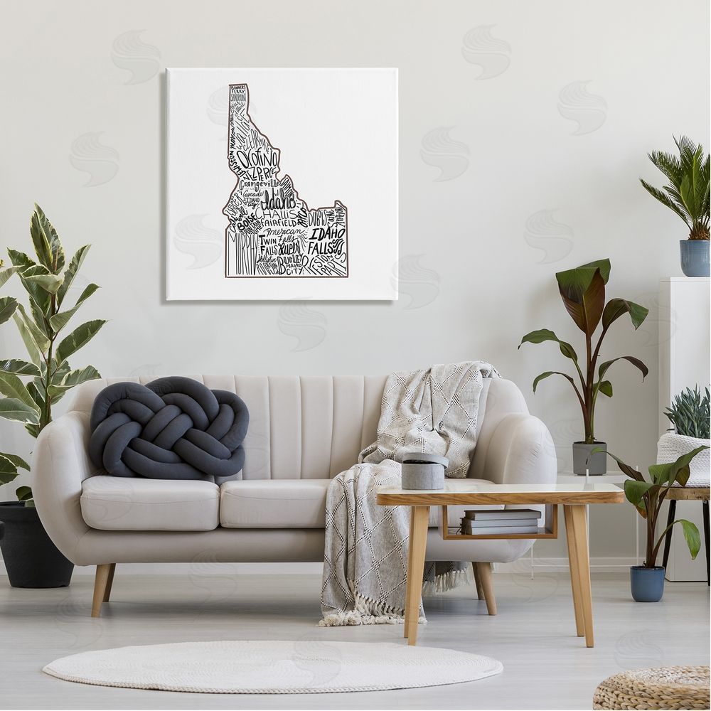 The Saturday Evening Post Idaho State Shape Typography Cities Canvas Wall Art in Room