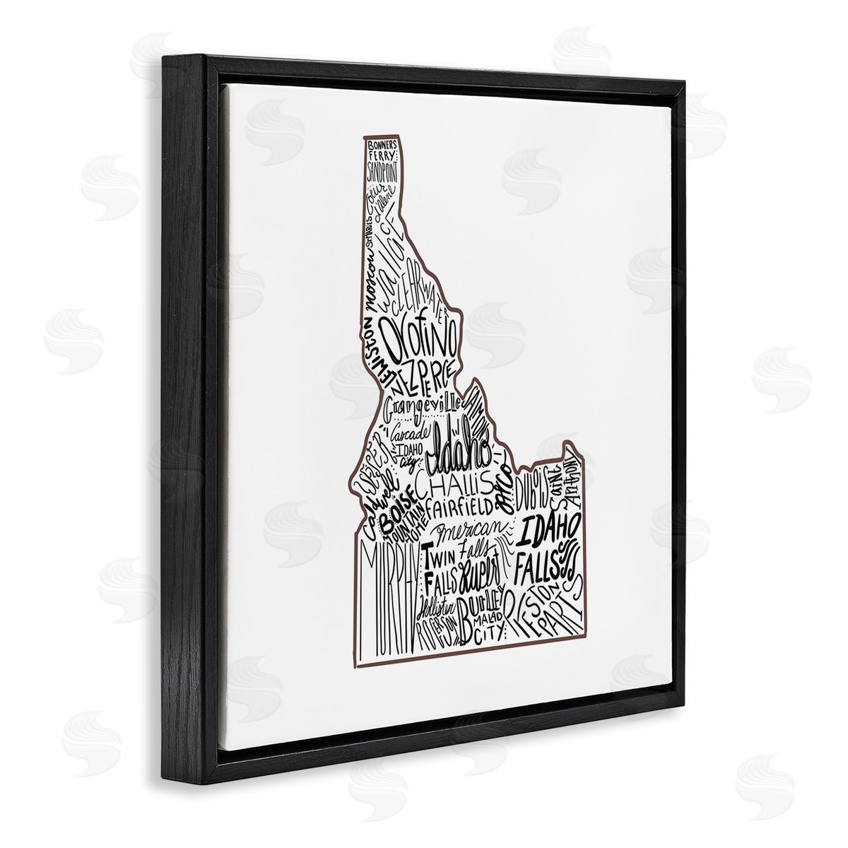 The Saturday Evening Post Idaho State Shape Typography Cities Black Floating Frame Canvas Wall Art Print
