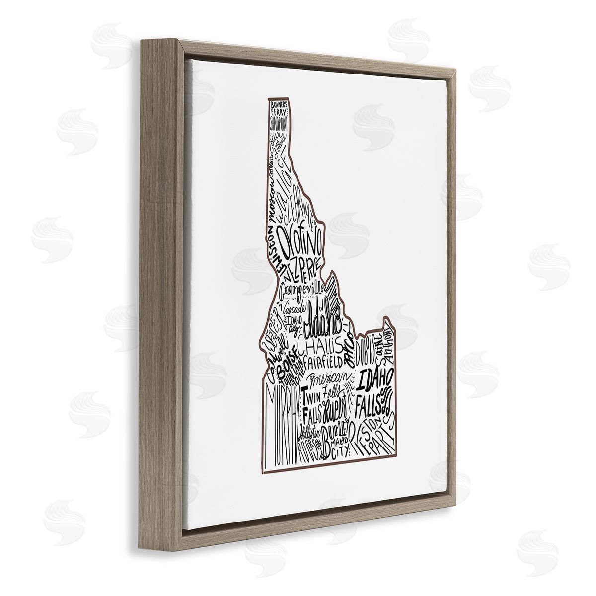 The Saturday Evening Post Idaho State Shape Typography Cities Brown Floating Frame Canvas Wall Art Print