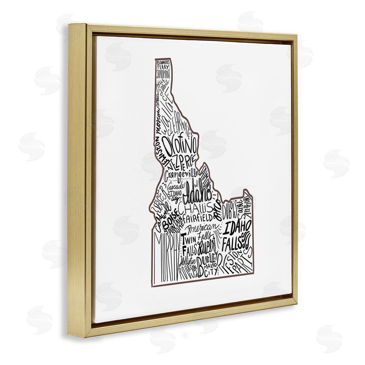 The Saturday Evening Post Idaho State Shape Typography Cities Gold Floating Frame Canvas Wall Art Print
