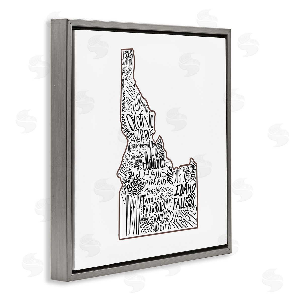 The Saturday Evening Post Idaho State Shape Typography Cities Gray Floating Frame Canvas Wall Art Print