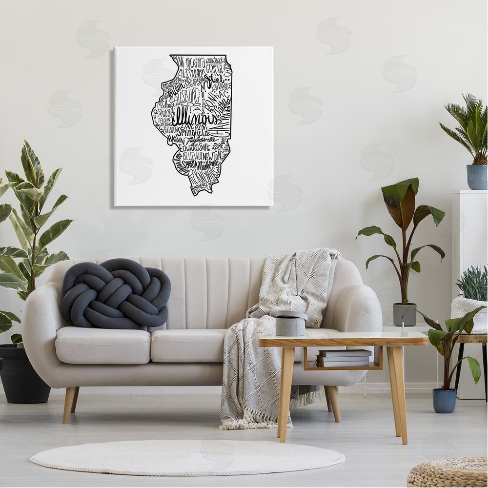 The Saturday Evening Post Illinois US State Typography Map Shape Canvas Wall Art in Room