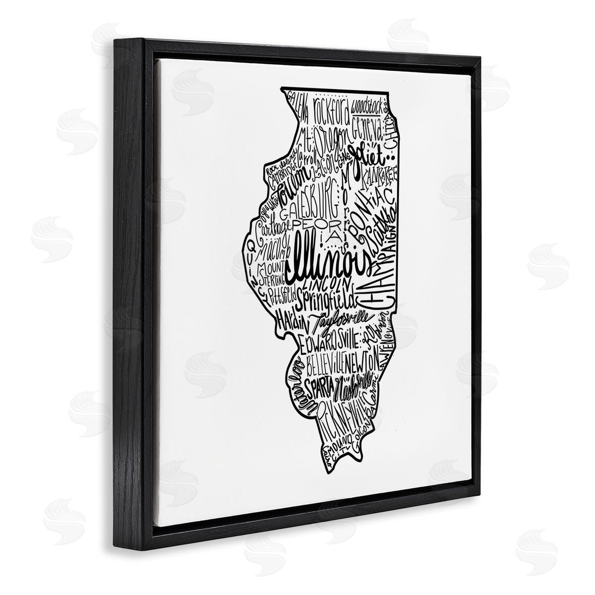 The Saturday Evening Post Illinois US State Typography Map Shape Black Floating Frame Canvas Wall Art Print