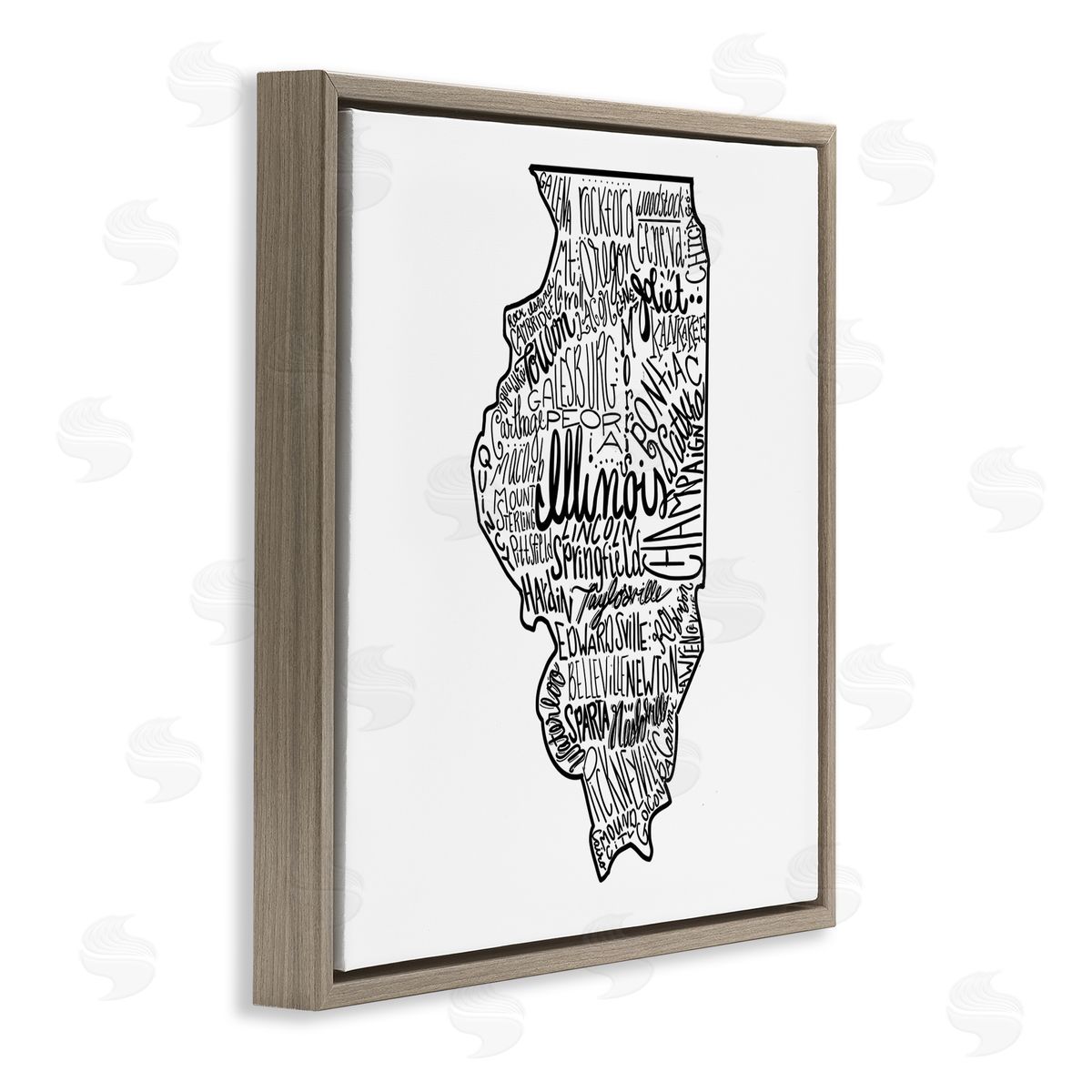The Saturday Evening Post Illinois US State Typography Map Shape Brown Floating Frame Canvas Wall Art Print