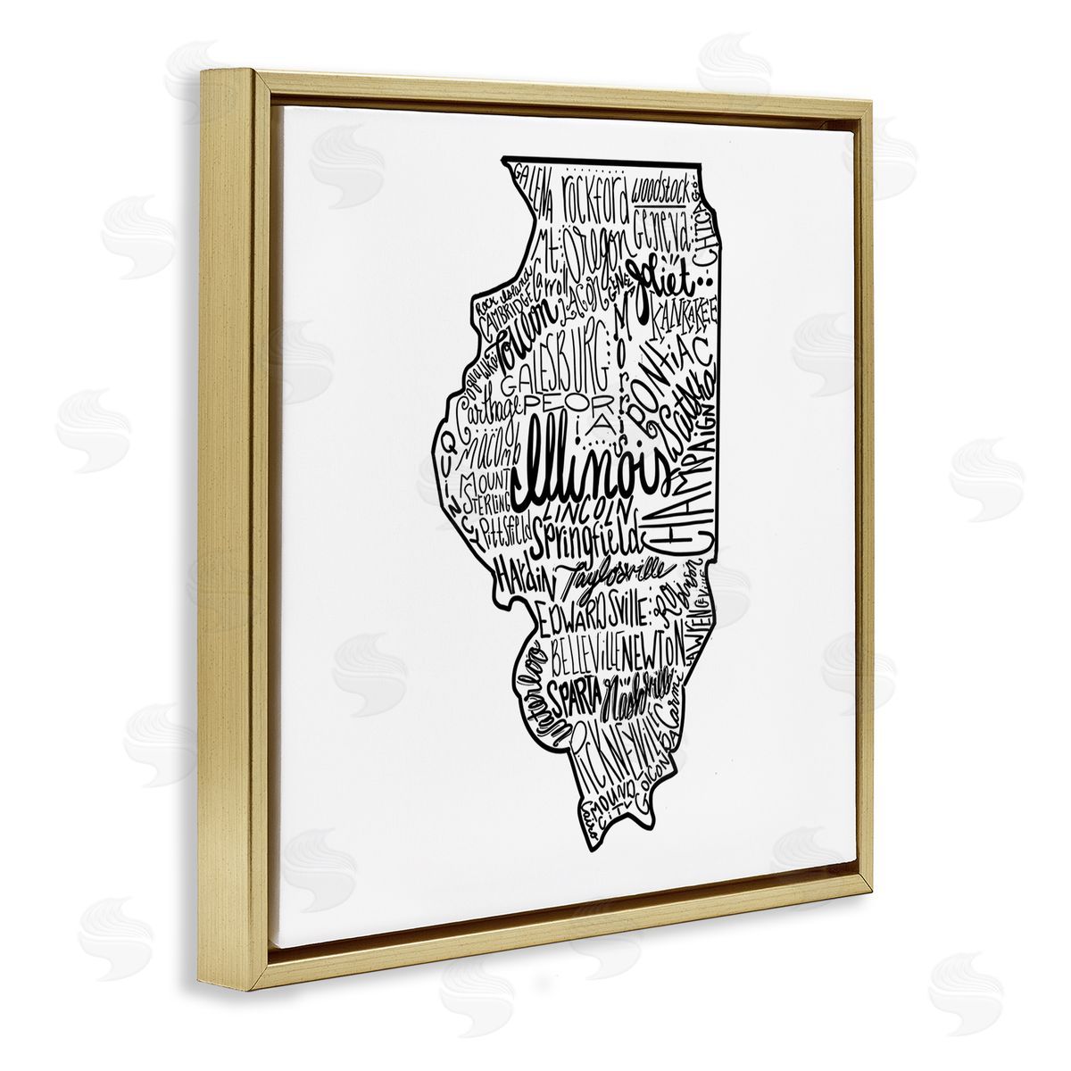 The Saturday Evening Post Illinois US State Typography Map Shape Gold Floating Frame Canvas Wall Art Print