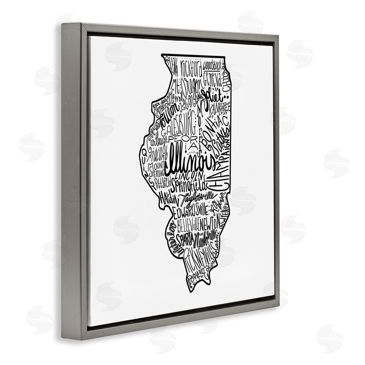 The Saturday Evening Post Illinois US State Typography Map Shape Gray Floating Frame Canvas Wall Art Print