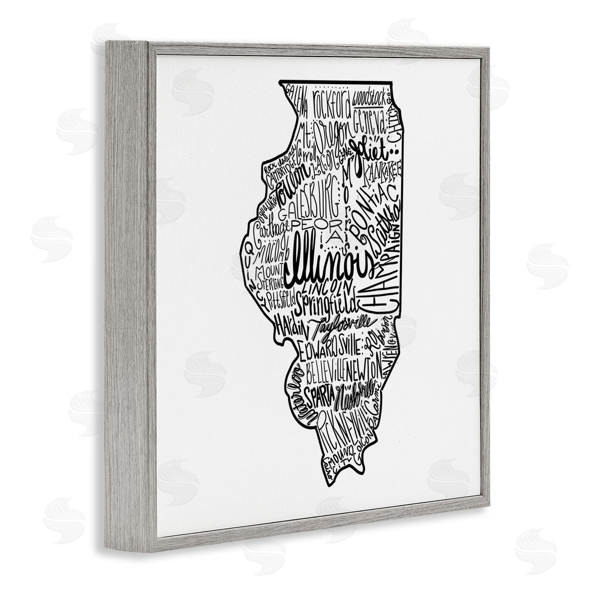 The Saturday Evening Post Illinois US State Typography Map Shape Gray Framed Glicee Wall Art Print