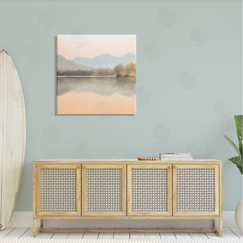 Kim Allen Serene Sunrise Lake Mountain Reflection Canvas Wall Art in Room