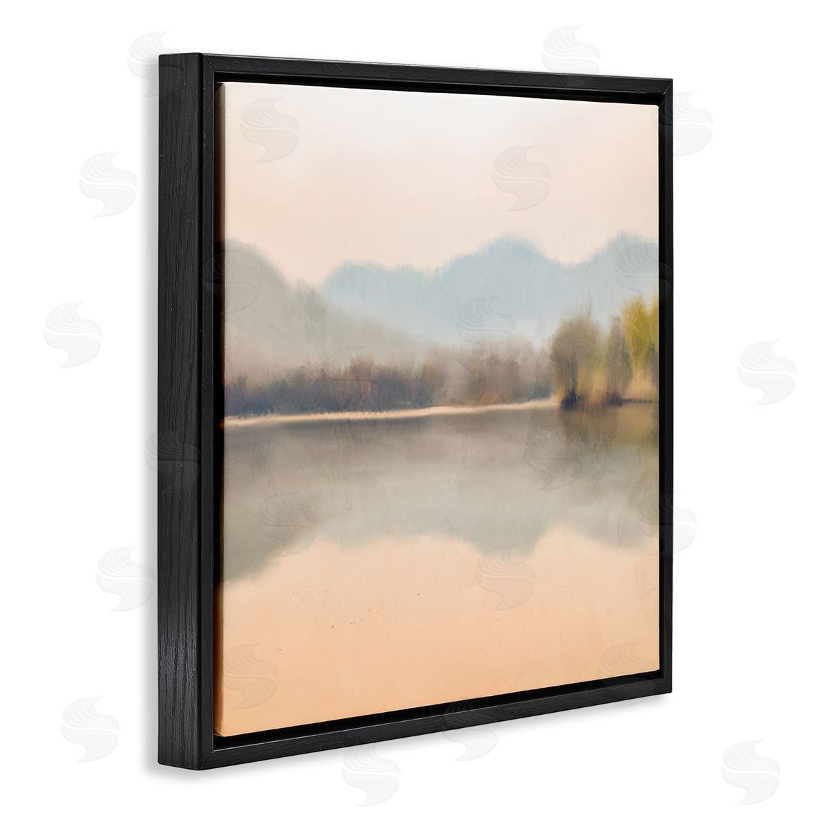 Kim Allen Serene Sunrise Lake Mountain Reflection Black Floating Frame Canvas Wall Art Print
