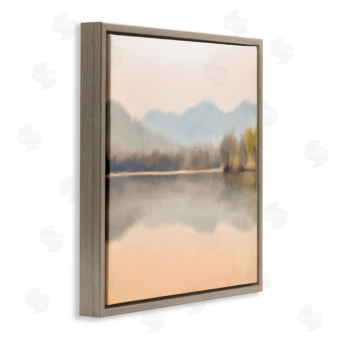 Kim Allen Serene Sunrise Lake Mountain Reflection Brown Floating Frame Canvas Wall Art Print