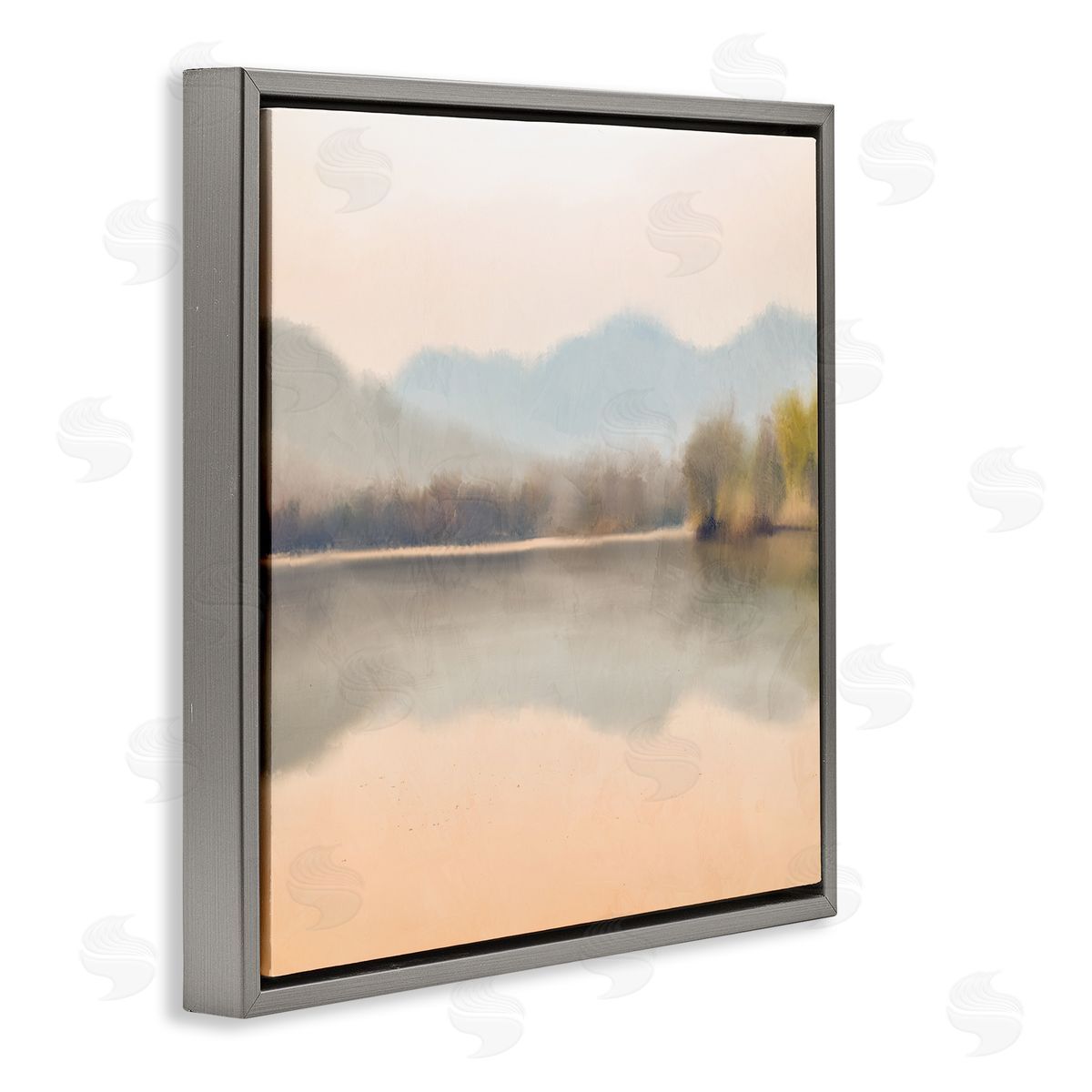 Kim Allen Serene Sunrise Lake Mountain Reflection Gray Floating Frame Canvas Wall Art Print
