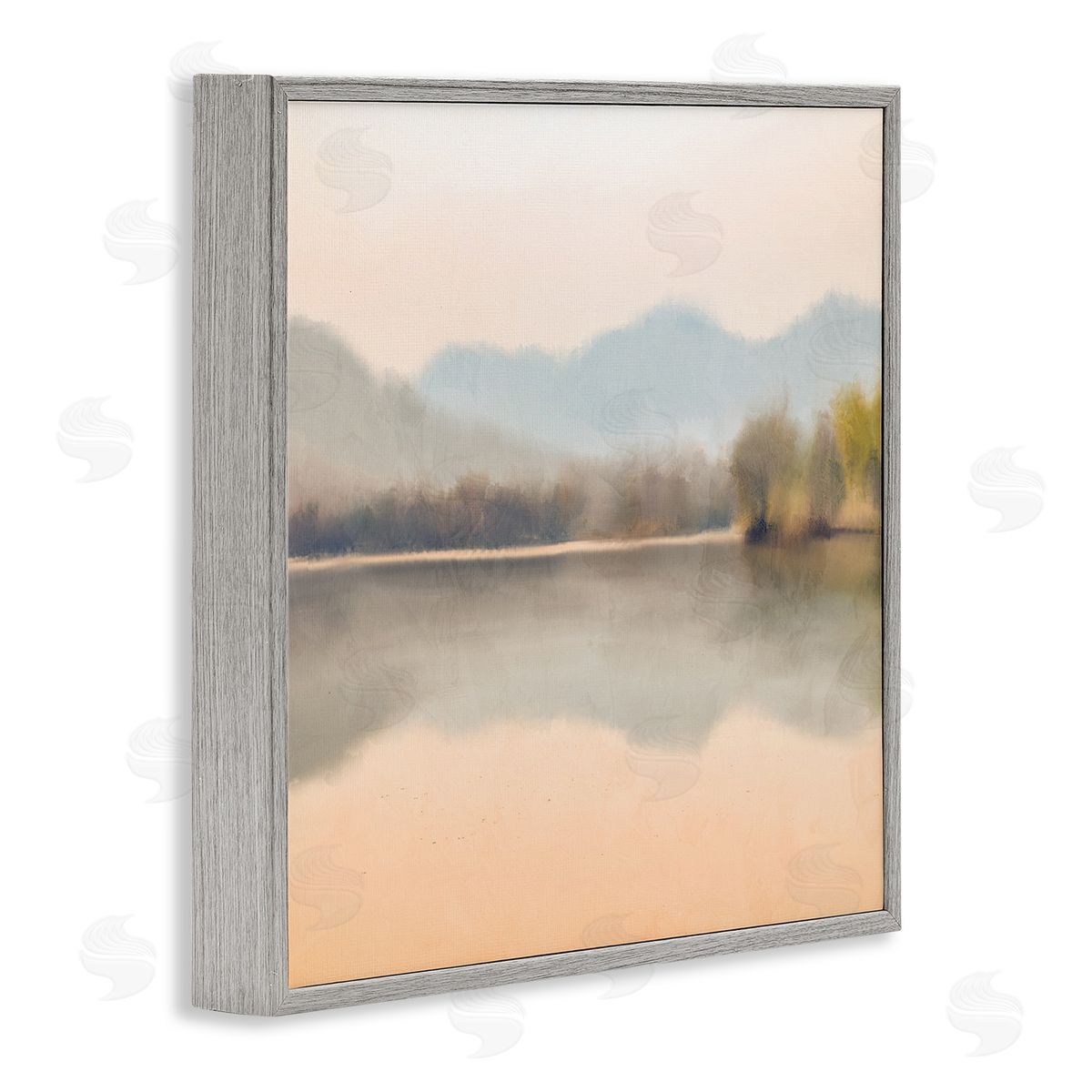 Kim Allen Serene Sunrise Lake Mountain Reflection Gray Framed Glicee Wall Art Print