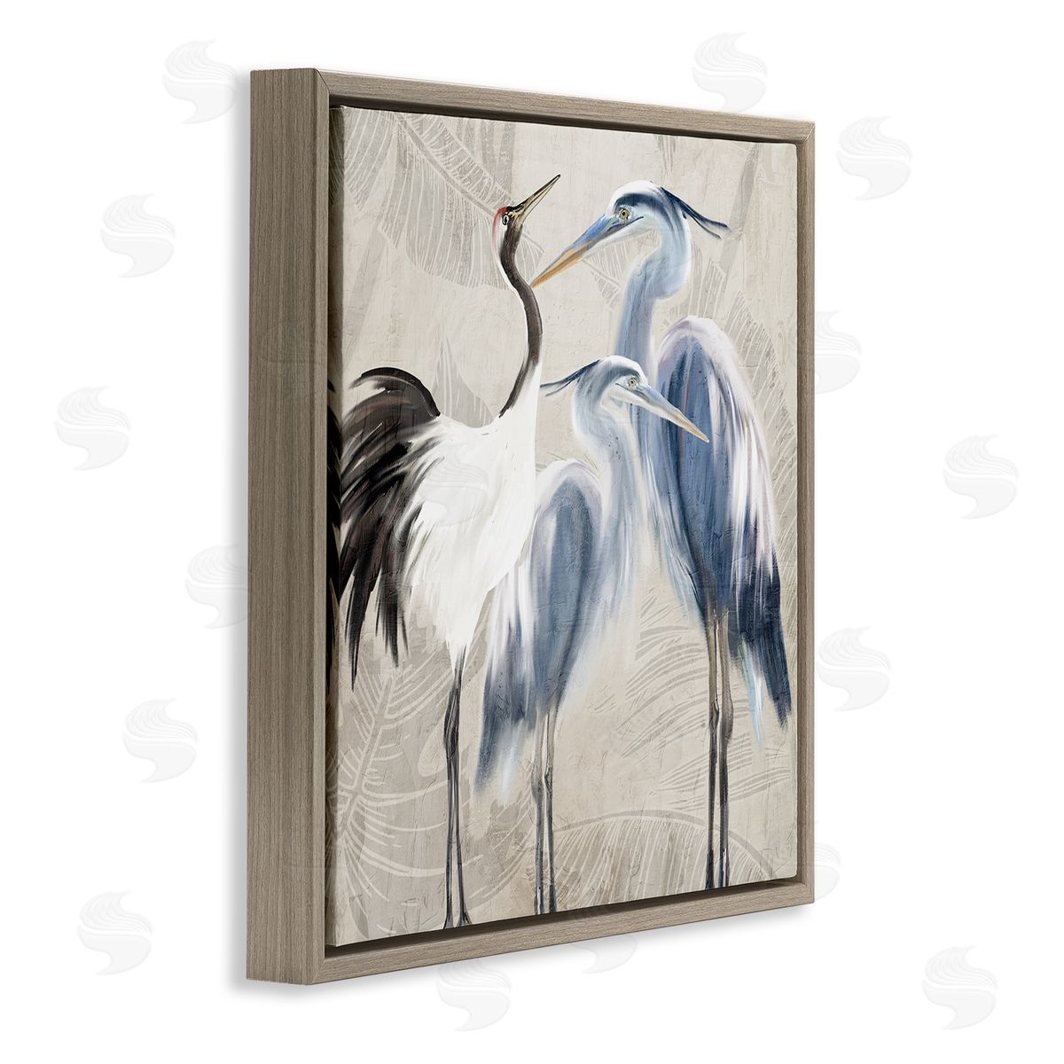 Kim Allen Leaf Patterned Crane Heron Birds Brown Floating Frame Canvas Wall Art Print