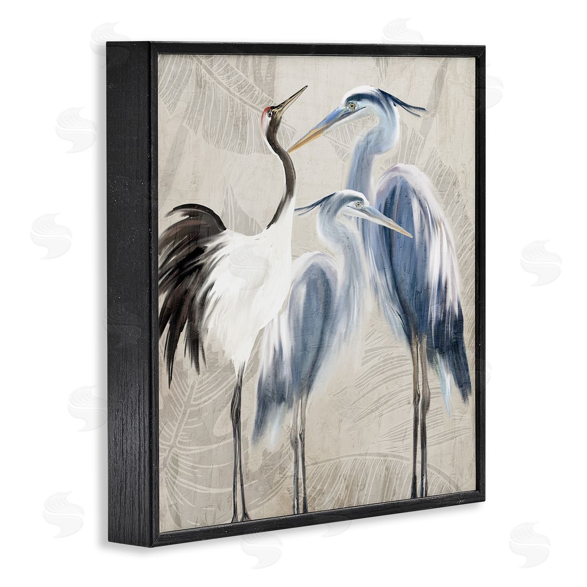 Kim Allen Leaf Patterned Crane Heron Birds Black Framed Glicee Wall Art Print