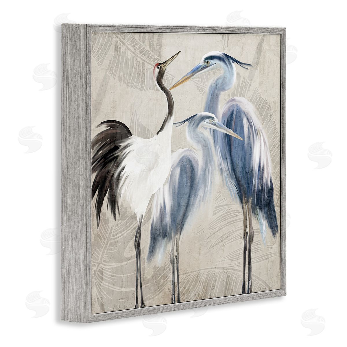 Kim Allen Leaf Patterned Crane Heron Birds Gray Framed Glicee Wall Art Print