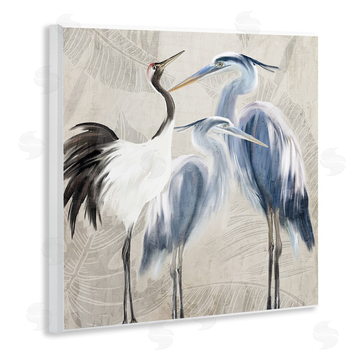 Kim Allen Leaf Patterned Crane Heron Birds Wooden Wall Plaque Art Print
