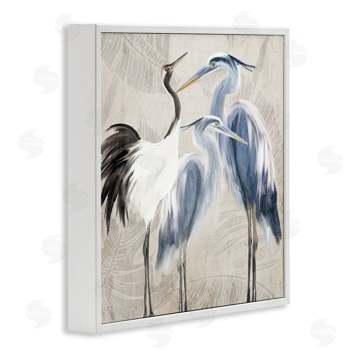 Kim Allen Leaf Patterned Crane Heron Birds White Framed Glicee Wall Art Print