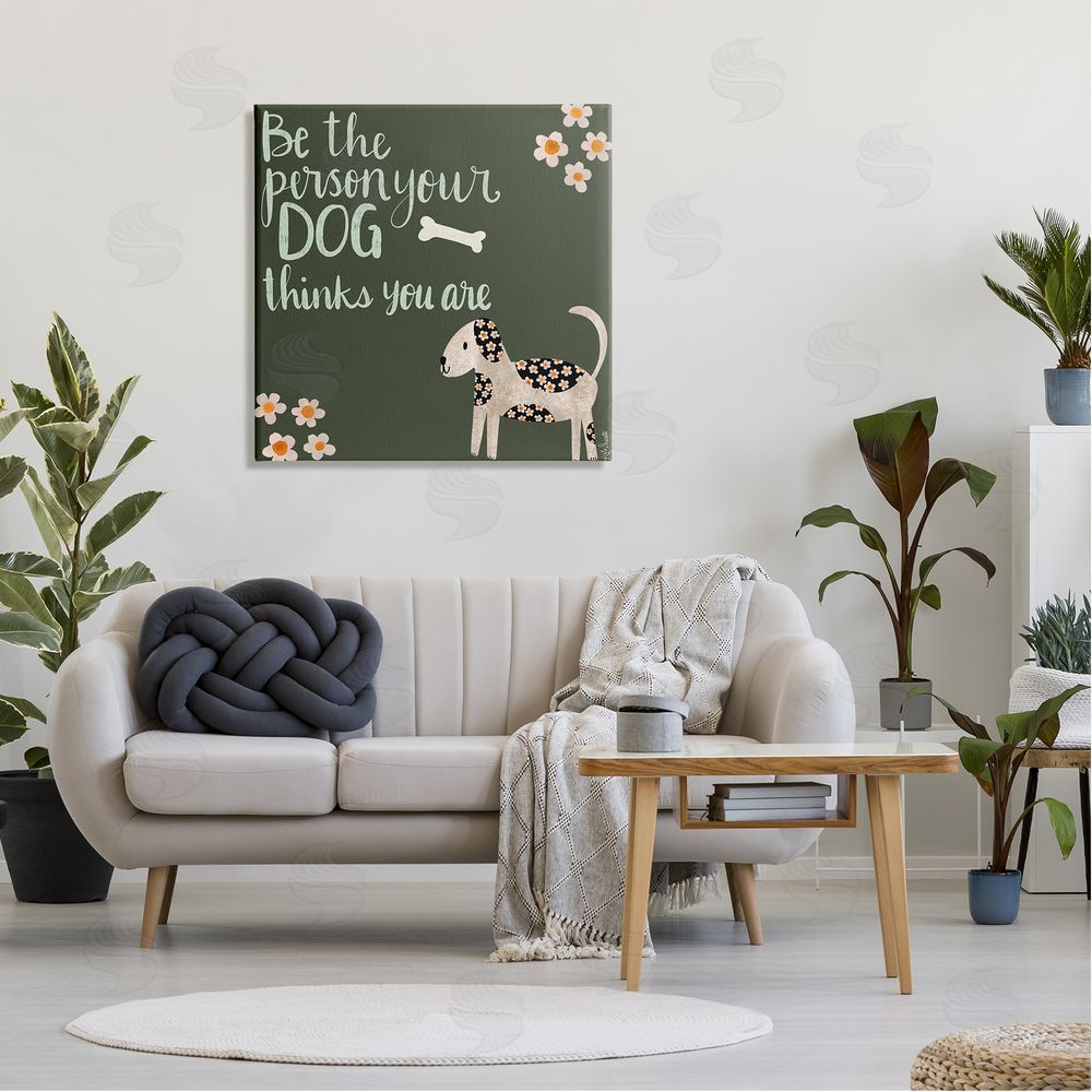 Katie Doucette Humorous Dog Owner Quote Daisy Design Canvas Wall Art in Room
