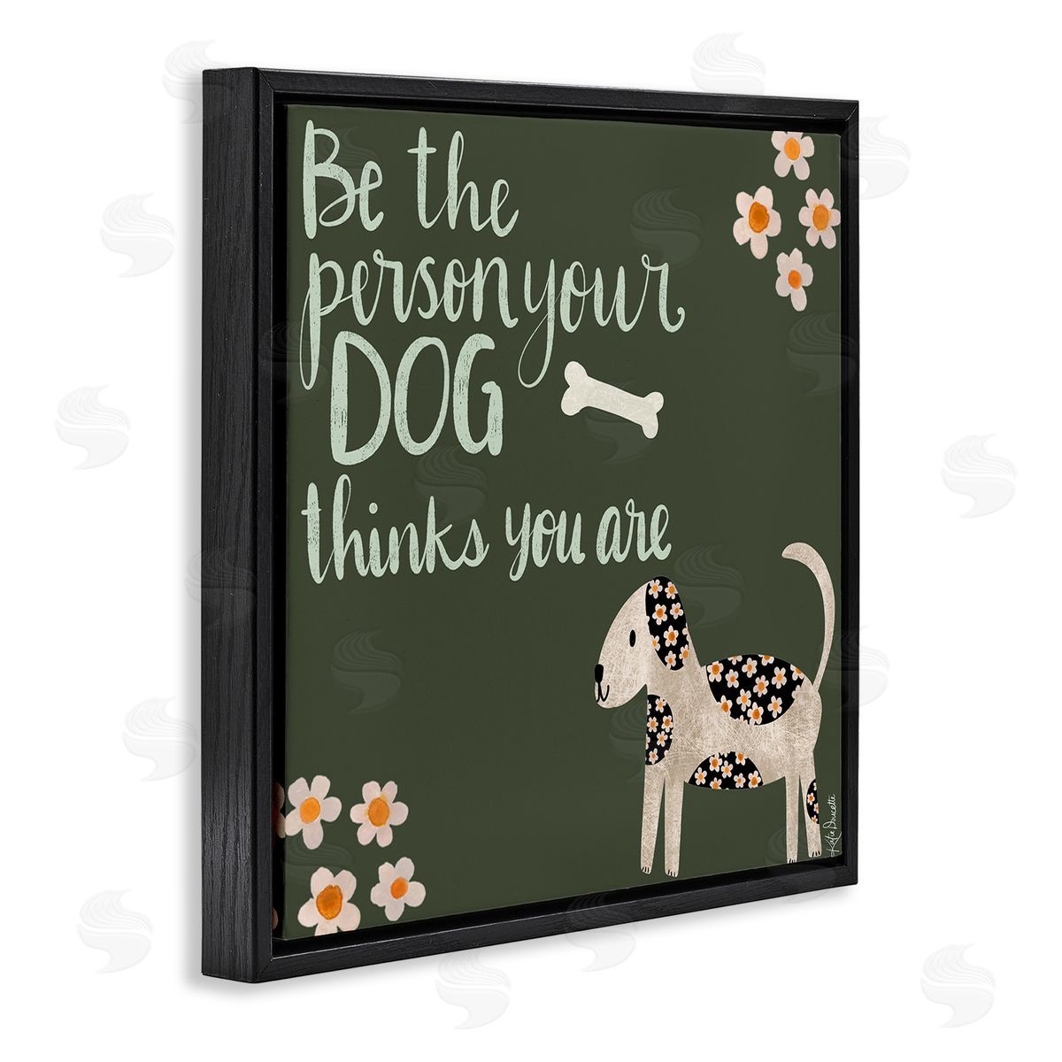 Katie Doucette Humorous Dog Owner Quote Daisy Design Black Floating Frame Canvas Wall Art Print