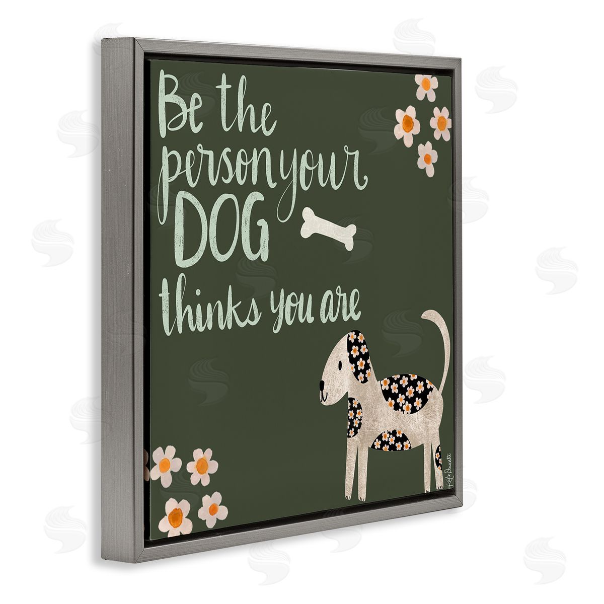 Katie Doucette Humorous Dog Owner Quote Daisy Design Gray Floating Frame Canvas Wall Art Print