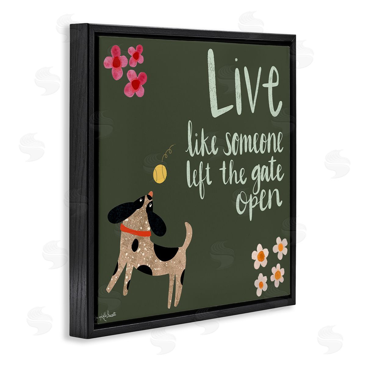 Katie Doucette Motivational Dog Humor Floral Quote Black Floating Frame Canvas Wall Art Print