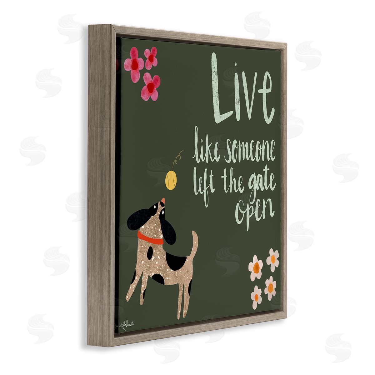 Katie Doucette Motivational Dog Humor Floral Quote Brown Floating Frame Canvas Wall Art Print