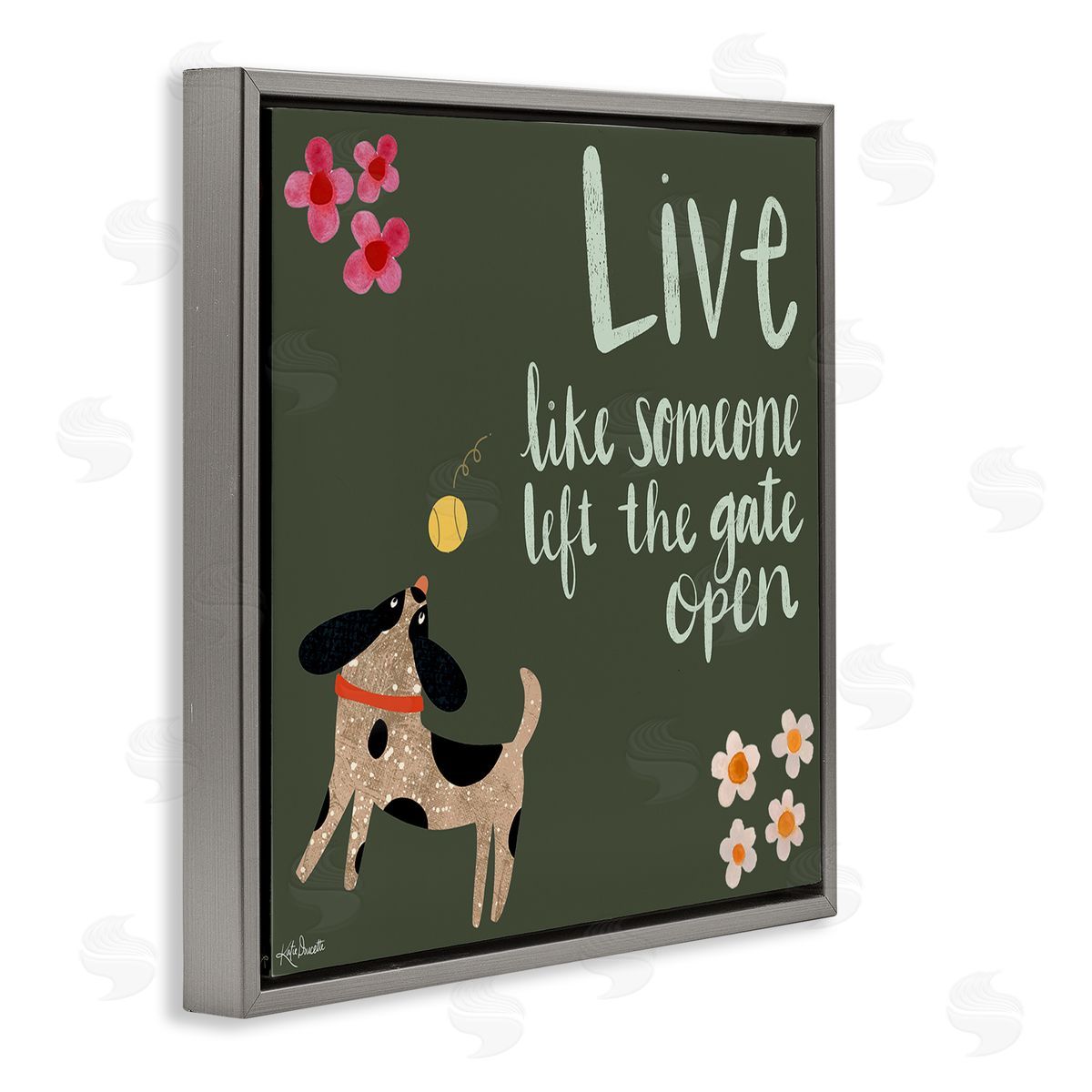 Katie Doucette Motivational Dog Humor Floral Quote Gray Floating Frame Canvas Wall Art Print