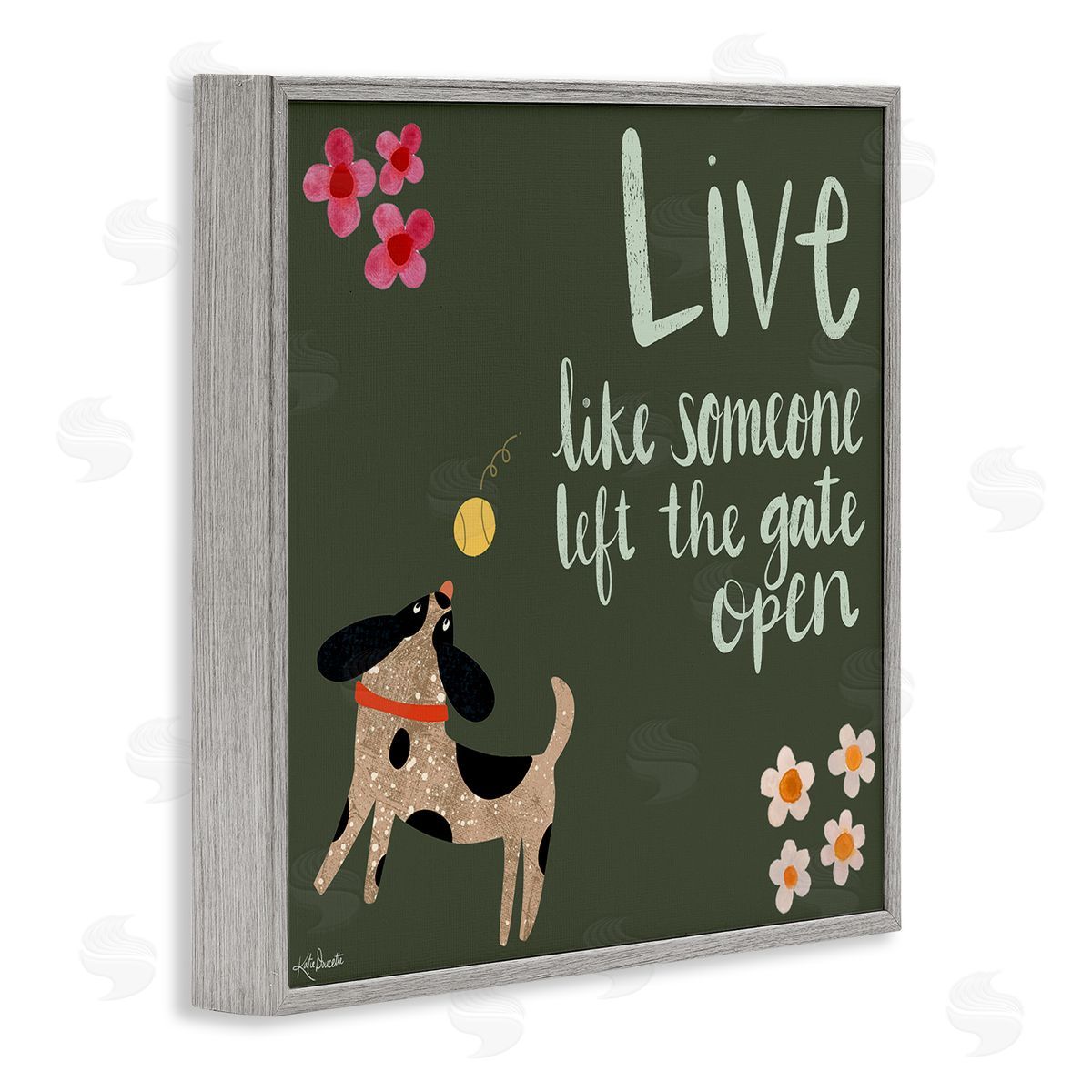 Katie Doucette Motivational Dog Humor Floral Quote Gray Framed Glicee Wall Art Print