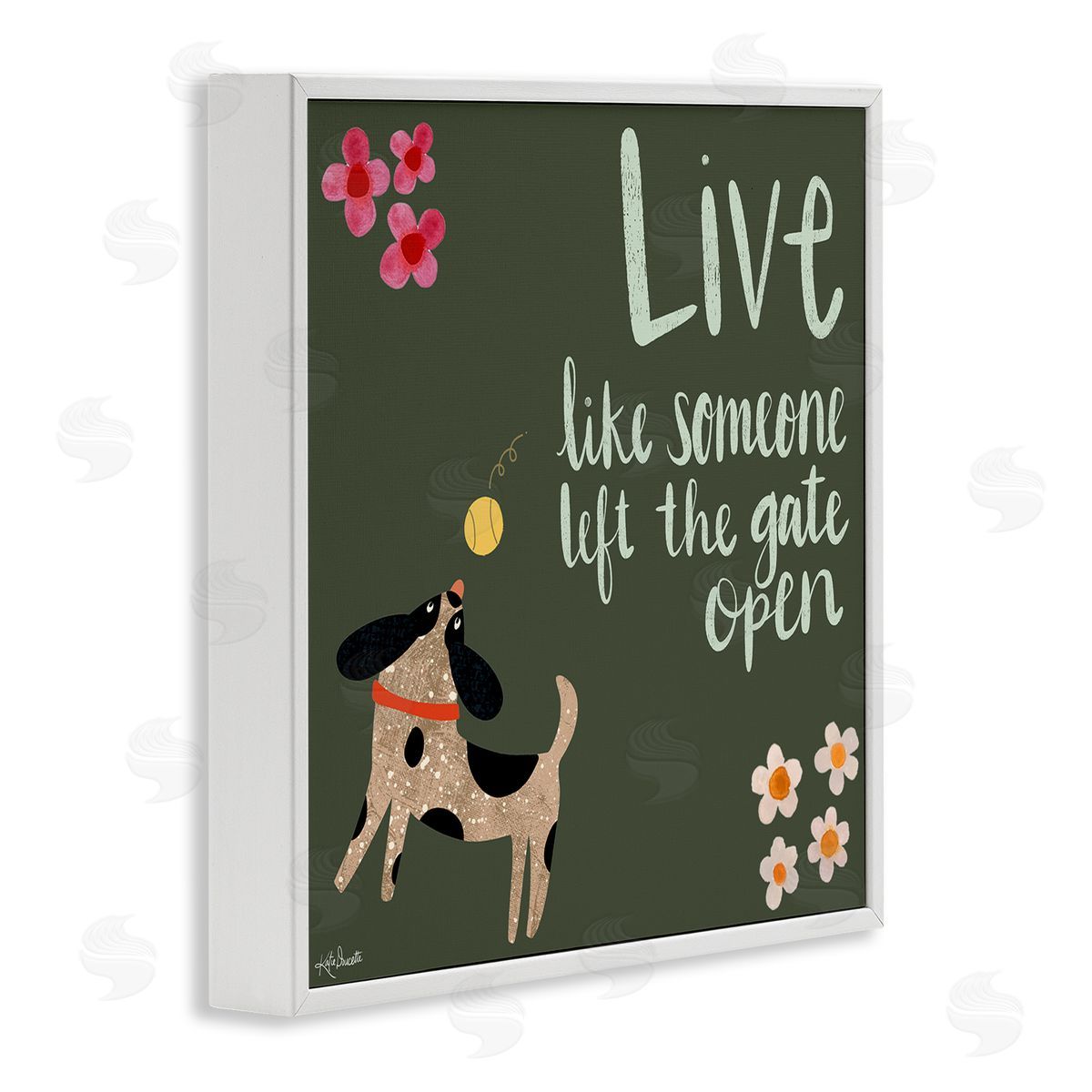 Katie Doucette Motivational Dog Humor Floral Quote White Framed Glicee Wall Art Print