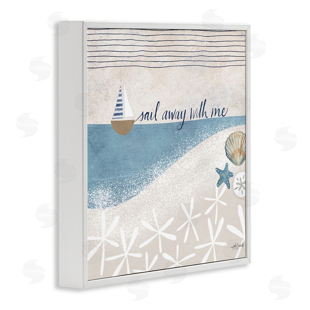 Katie Doucette Sail Away With Me Patterned Beach White Framed Glicee Wall Art Print