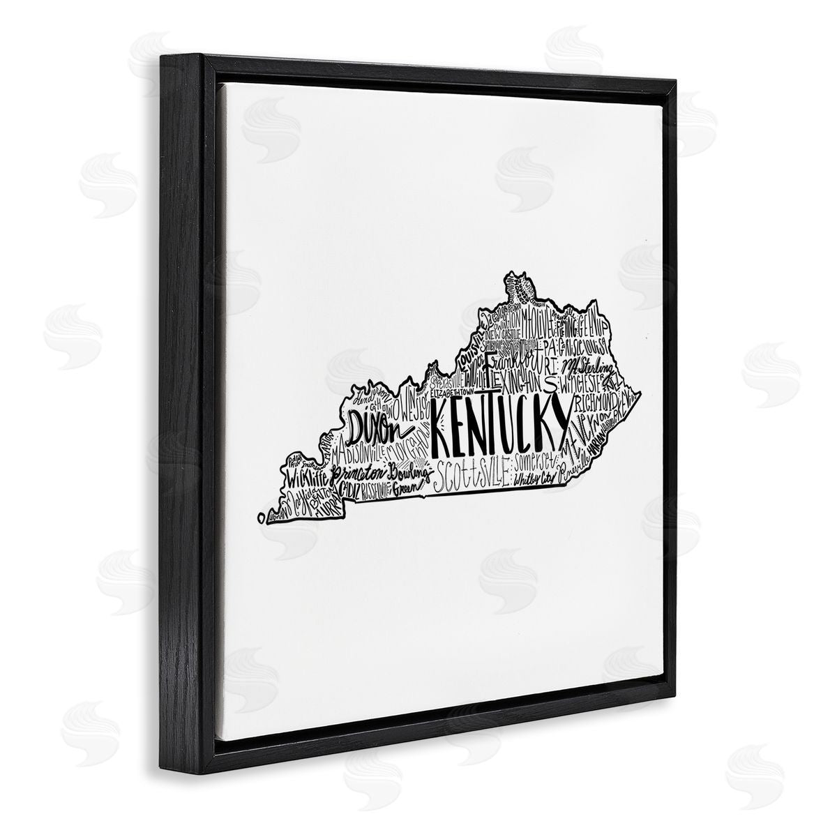 The Saturday Evening Post Kentucky State Shape Typography Map Black Floating Frame Canvas Wall Art Print