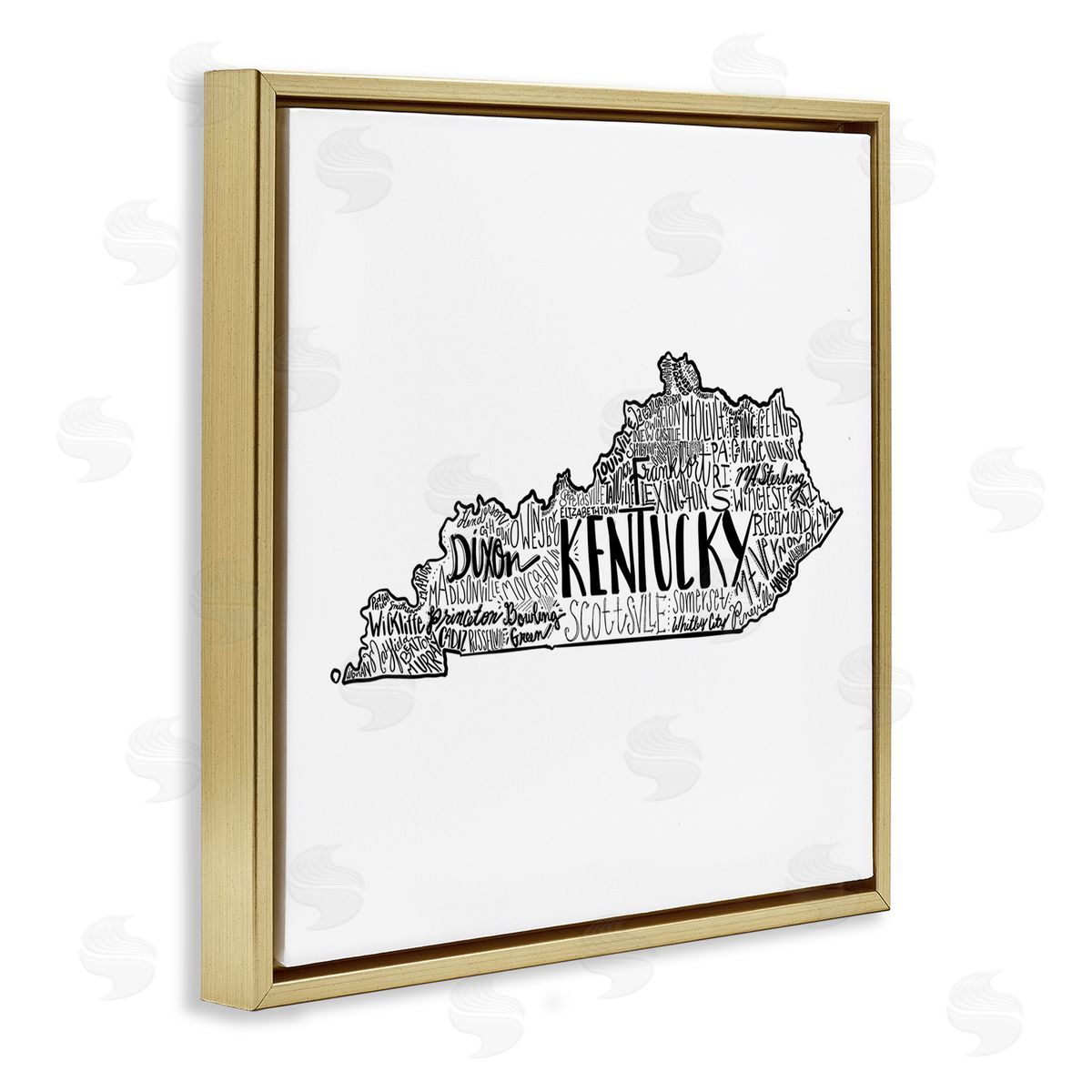 The Saturday Evening Post Kentucky State Shape Typography Map Gold Floating Frame Canvas Wall Art Print