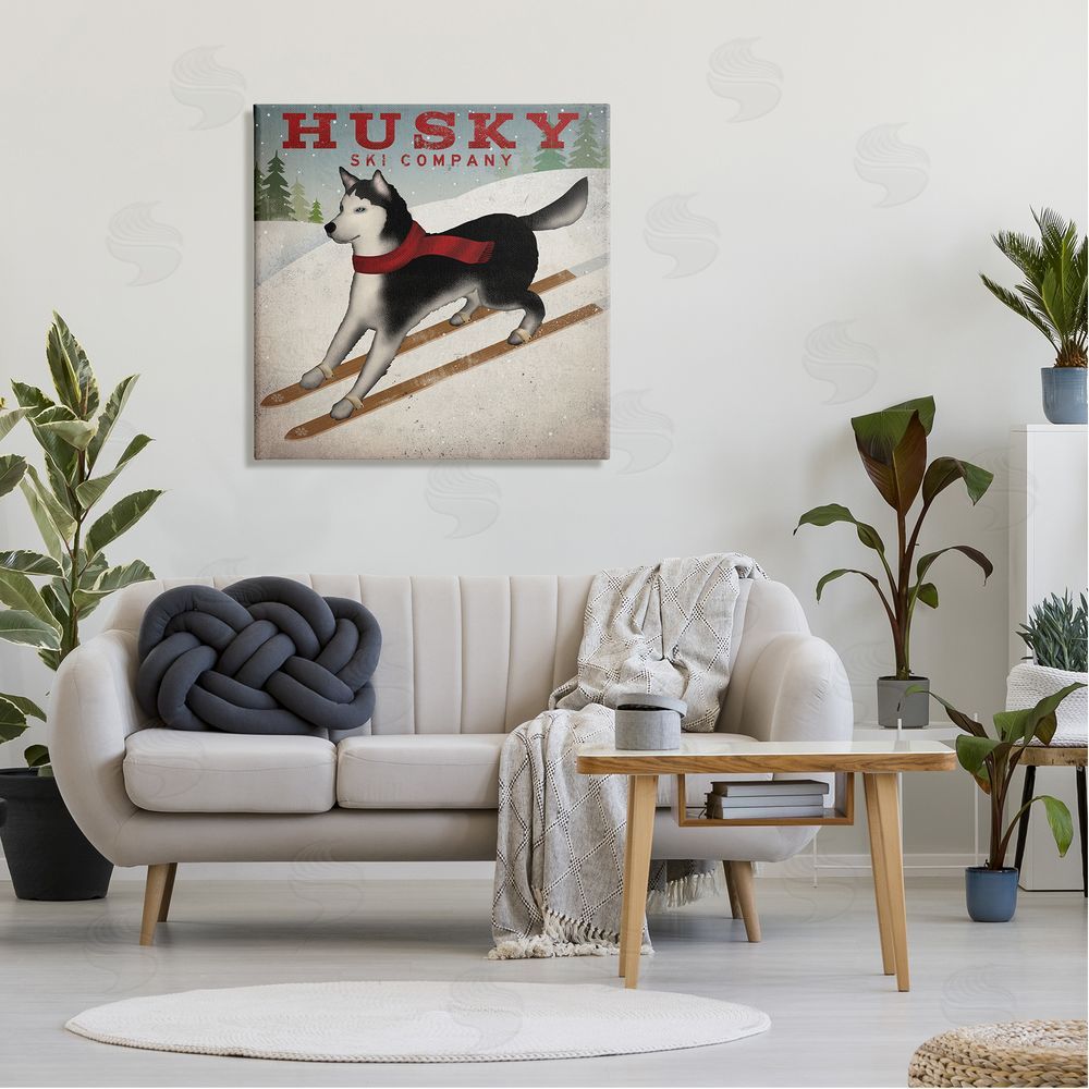 Ryan Fowler Husky Ski Company Winter Slopes Dog Canvas Wall Art in Room