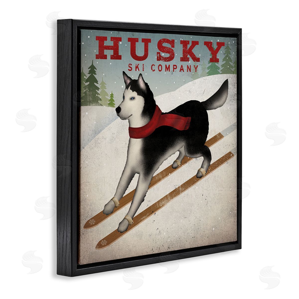 Ryan Fowler Husky Ski Company Winter Slopes Dog Black Floating Frame Canvas Wall Art Print