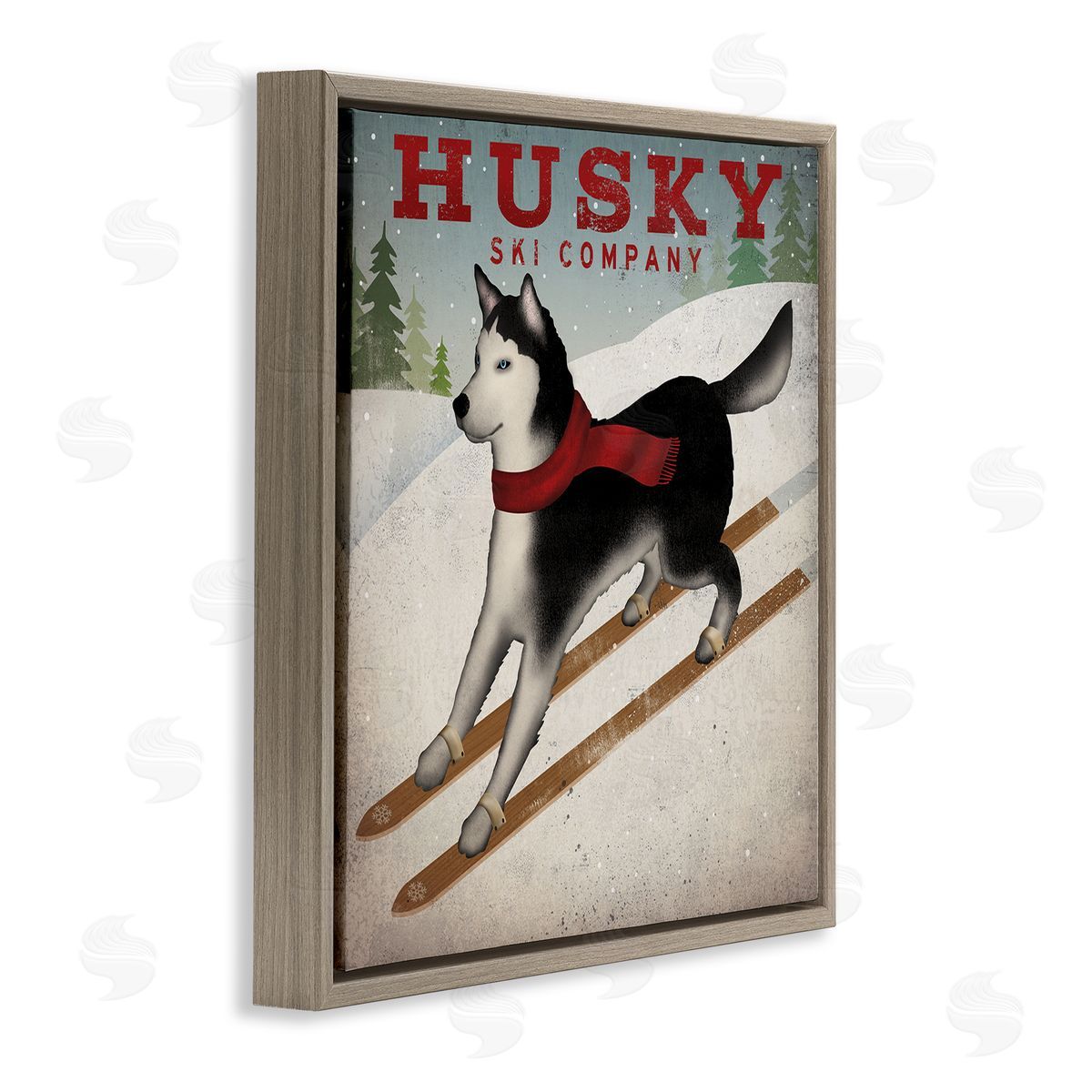 Ryan Fowler Husky Ski Company Winter Slopes Dog Brown Floating Frame Canvas Wall Art Print