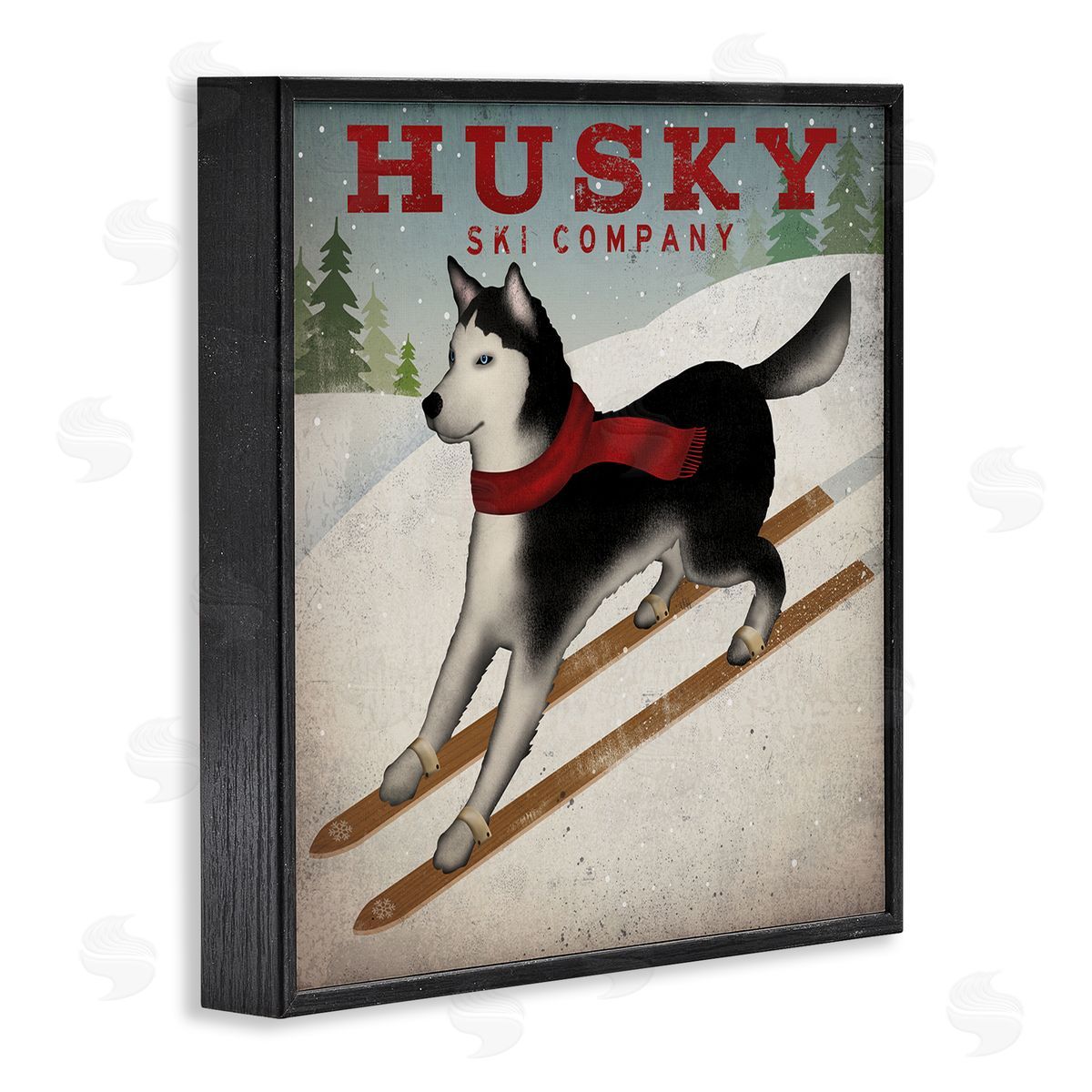 Ryan Fowler Husky Ski Company Winter Slopes Dog Black Framed Glicee Wall Art Print