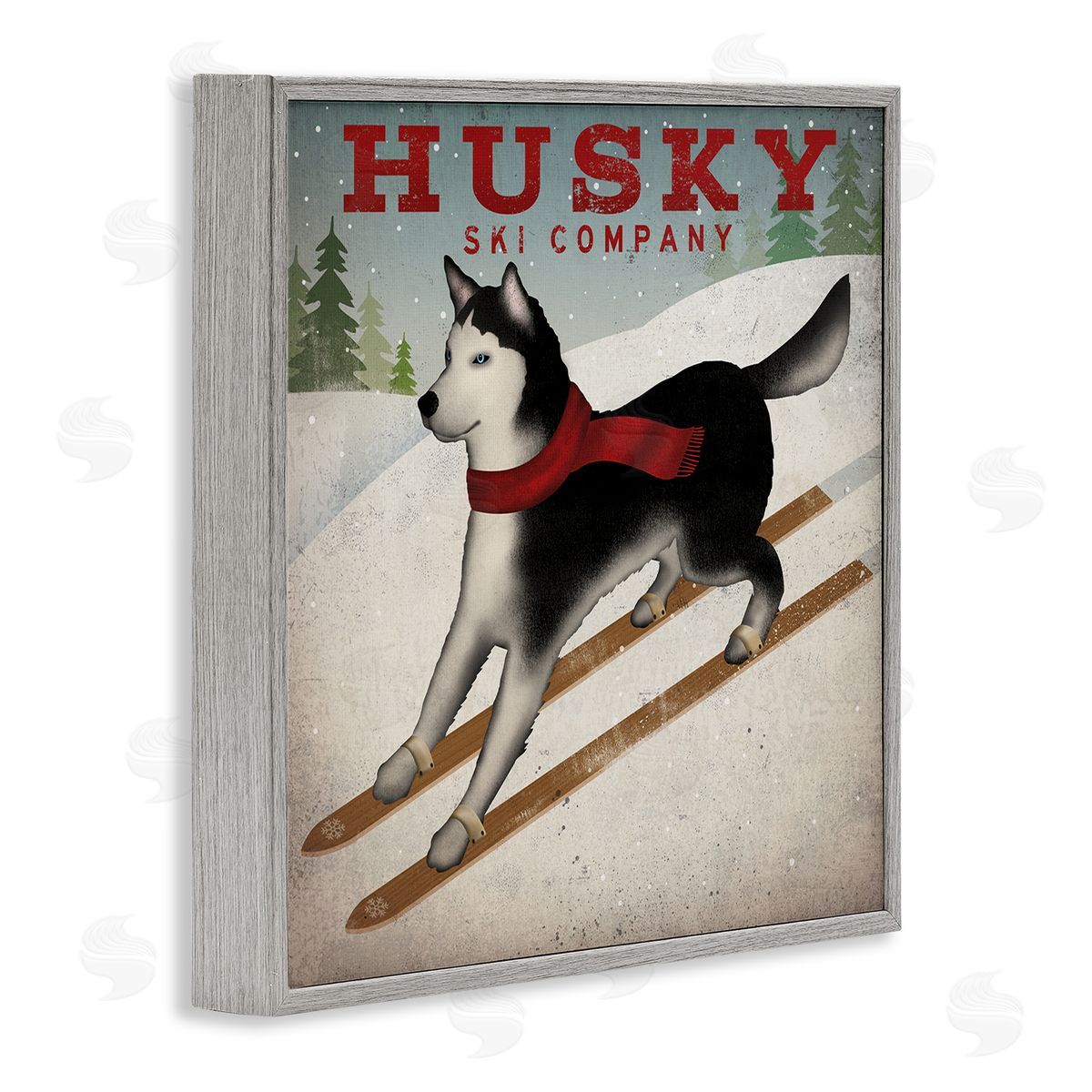 Ryan Fowler Husky Ski Company Winter Slopes Dog Gray Framed Glicee Wall Art Print