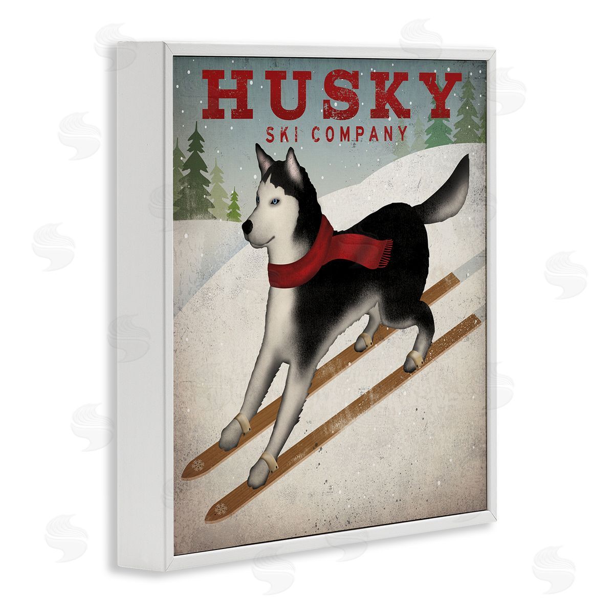 Ryan Fowler Husky Ski Company Winter Slopes Dog White Framed Glicee Wall Art Print
