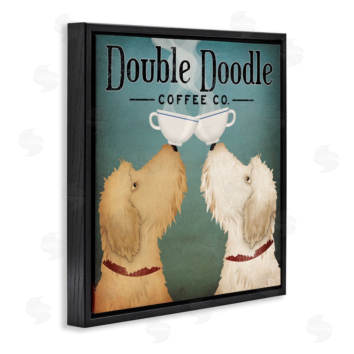 Doodle Dog Vintage Coffee Sign Black Floating Frame Canvas Wall Art, Home Decor by Ryan Fowler