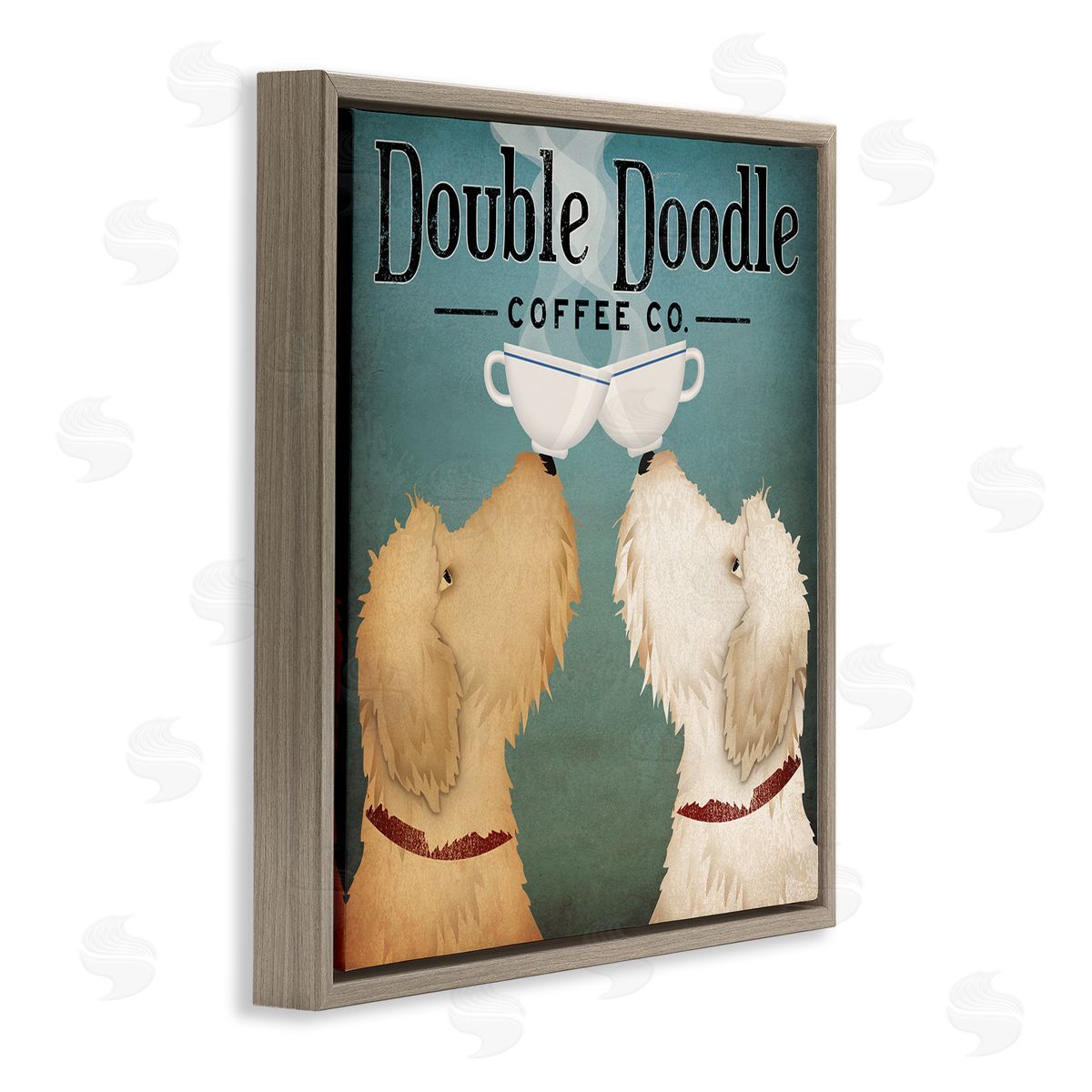 Doodle Dog Vintage Coffee Sign Brown Floating Frame Canvas Wall Art, Home Decor by Ryan Fowler